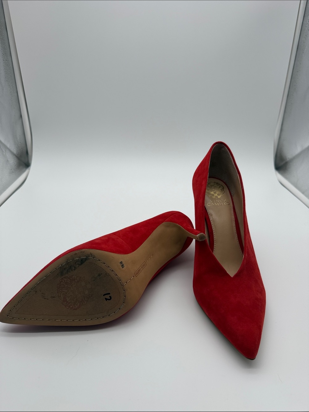 Vince Camuto Red Suede Pointed-Toe Kitten Heels - Picture 6 of 7